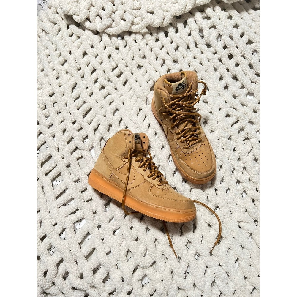 Nike Air Force 1 Tan Leather High Top Sneakers Size 6Y